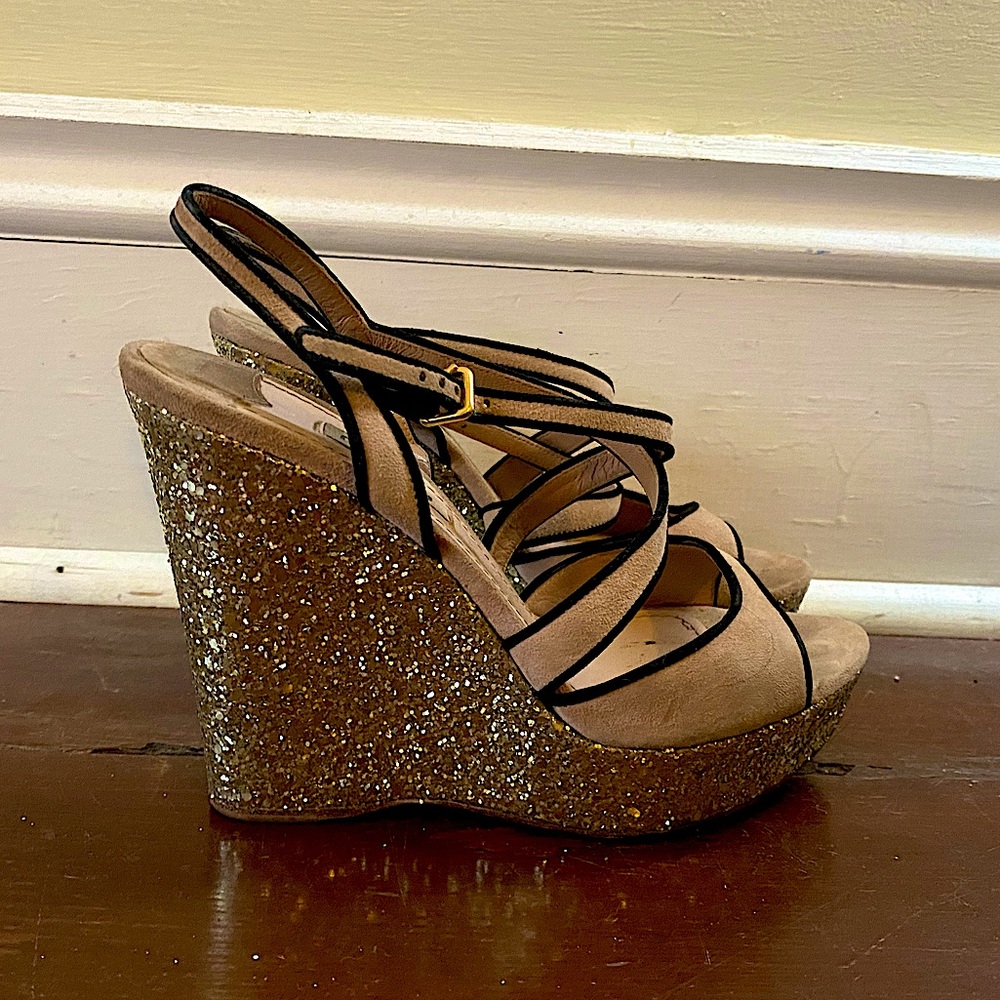 Miu Miu Gold Sparkle Platforms